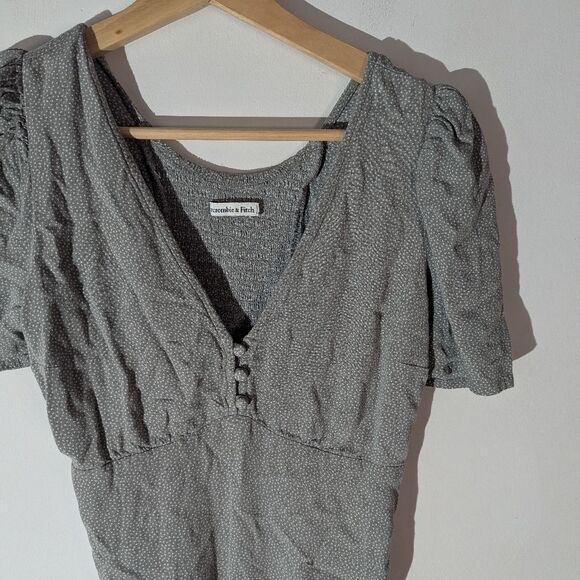 Abercrombie & Fitch Sage Green Polka Dot Puff Sleeve Bodysuit Women's Size XS - Picture 3 of 10